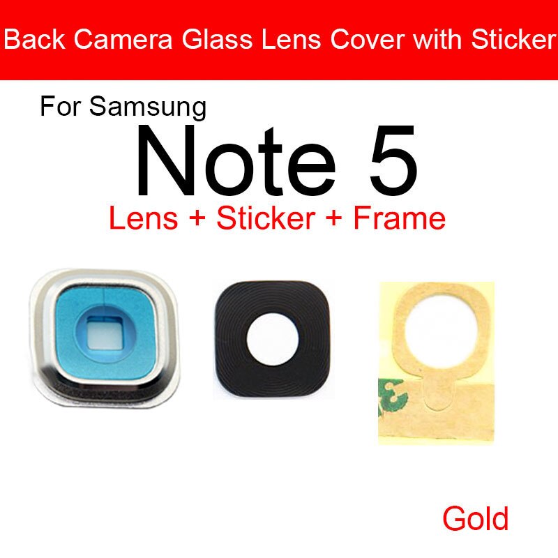 Back Rear Camera Glass Lens With Sticker Glue For Samsung Galaxy Note 3 4 5 Camera Lens Cover Flex Ribbon Replacement Parts: gold Note 5