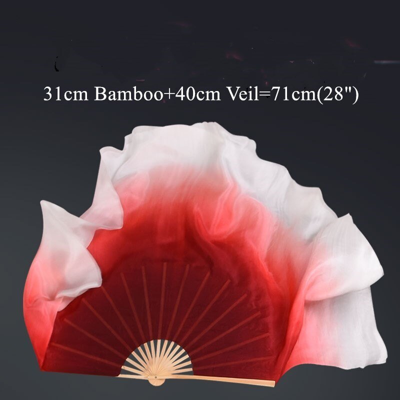 Burgundy White Silk Veil One Pair Women Large Colorful Flowy Silk Dance Flutter Fan Veil Hand Painted Flag Streamer Belly Dance