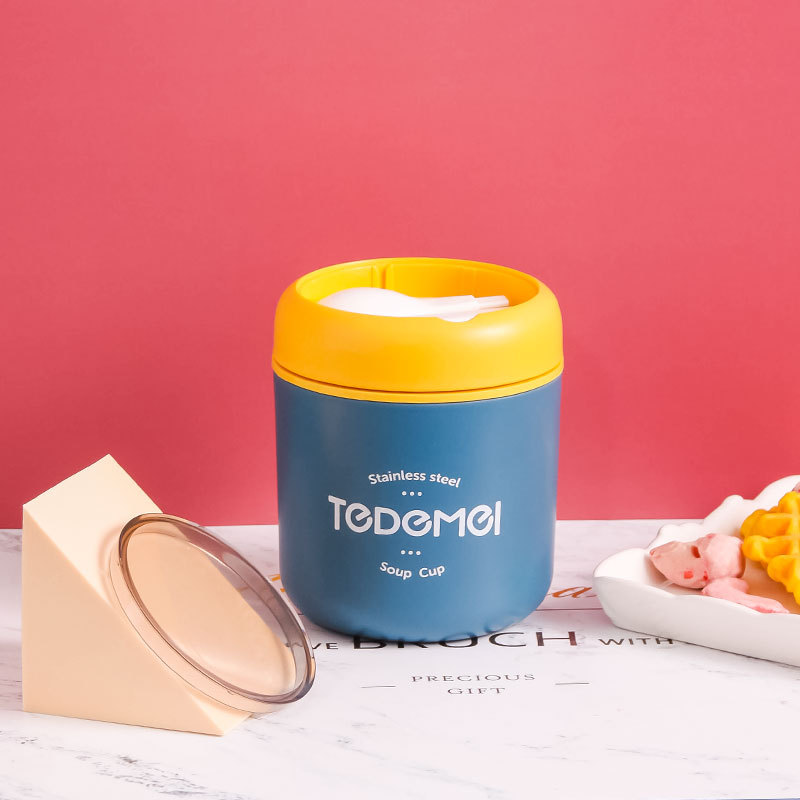 304 Roestvrijstalen Geïsoleerde Soep Kan Ontbijtbeker Met Lepel Kopje Sojamelk Cup Huishoudelijk Geïsoleerd Voedsel Kan: Oranje