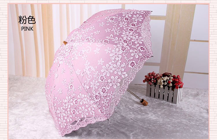 Dekoration spets blomma paraply regn kvinnor parasoll anti uv parasoll vikning dubbla lager broderiparaply: Som bild 2