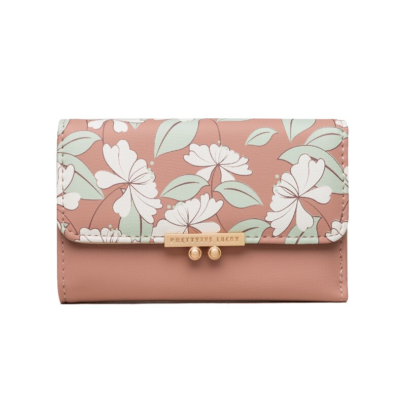 Carteira feminina estampada flor, bolsa carteira feminina pequena com três dobras: Marrom