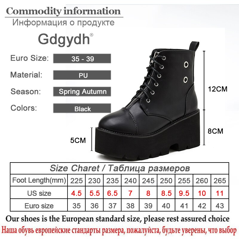 Gdgydh svarta punknitar platåkängor kvinnor snörning dragkedja chunky klack skor för modell fest höst