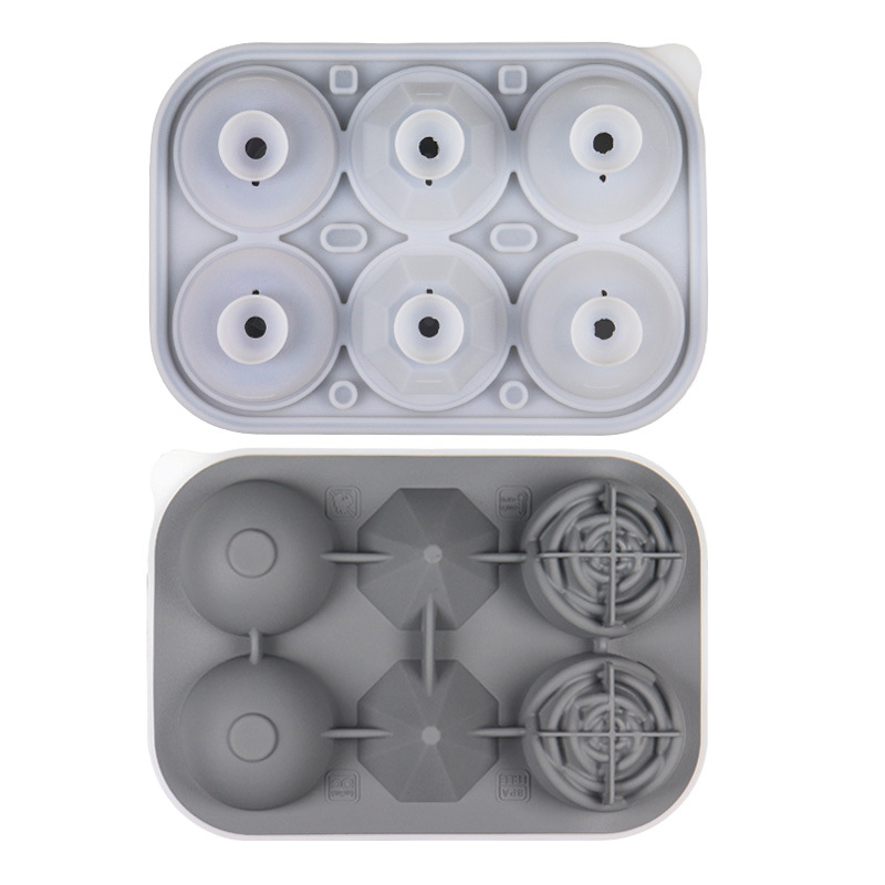 3D Rose Diamond Round Ice Cube Molds 4/6 Grid Ice Cube Tray Flower Shape Silicone Ice Maker Kitchen Bar Utensil Tool Accessorise: light green