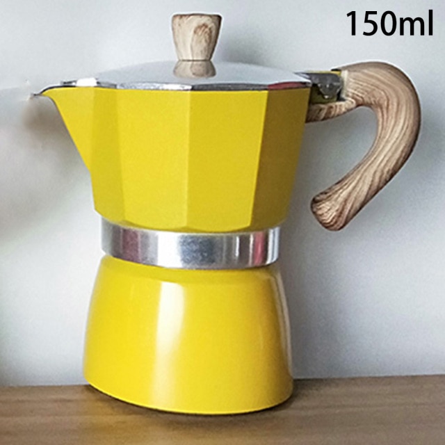 Cafetera expreso Moka italiana de aluminio, percolador, estufa superior, herramientas de cocina, estufa, 150/300ML: Yellow 150ml