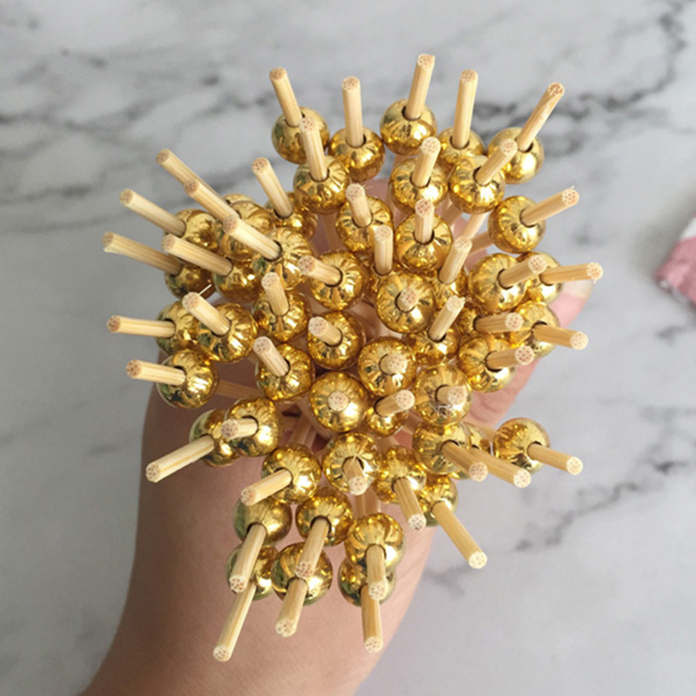 100 stk 12 cm cocktailplukker håndlagde runde perler forrett plukker frukt tannpirkere festrekvisita (gyldne)