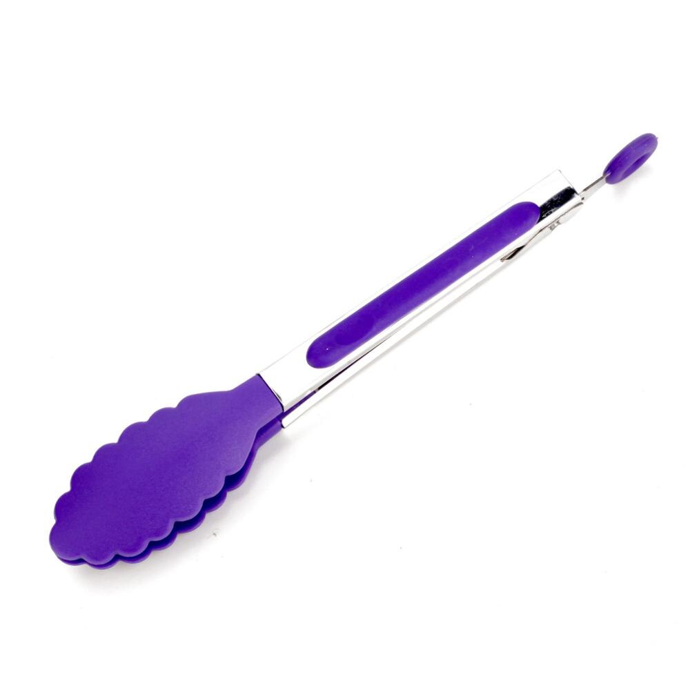 Rvs Siliconen Keuken Tang Bbq Clip Salade Brood Koken Voedsel Serveren Tang Keuken Gereedschap: plum