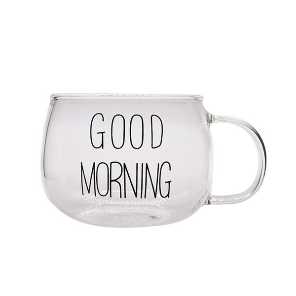 1/2/4PC Good Morning Milk Tea Coffee Yogurt Oat Cup Cocktail Glass Crystal Mugs Letter Printed Mug Transparent with Lip: black letter