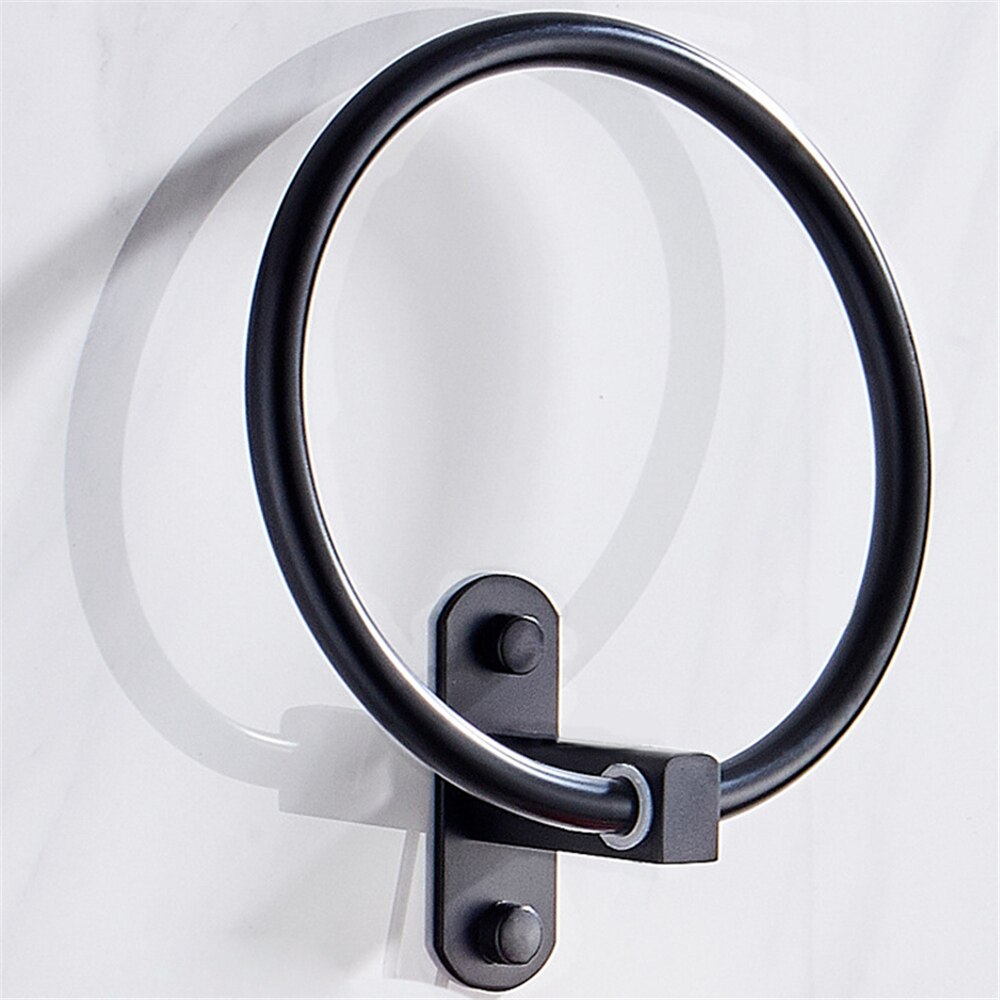 1 Set Towel Ring Aluminum Alloy Hand Towel Rack Hanger For Bathroom Black Durable Glue Concealed Screws Included