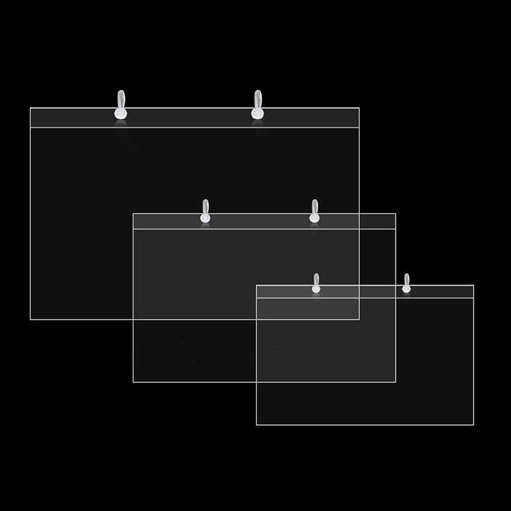 Plastic PVC Price Label Card Envelope Sleeve Cover A4 A5 A6 Clear Hanging Hook Retail Poster 20sets