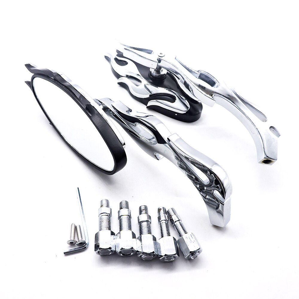 Motorcycle Chrome Flame Mirrors Chopper Bobber Rearview Side Mirror For Harley For Kawasaki VULCAN VN 750 800 900 1500 1600