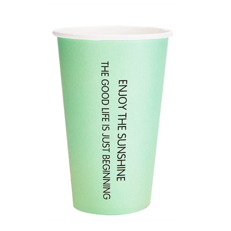 50pcs color disposable coffee cup wedding party favor 16A 500ml milk tea juice cold drink paper cups with lid: green cup