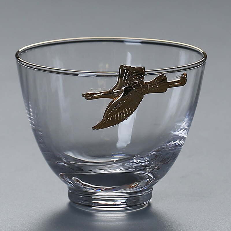 110ml japansk stil boutique klart glas kobber-nikkel sølv frø master cup tekop kung fu te sæt teskål rund skud glas: F
