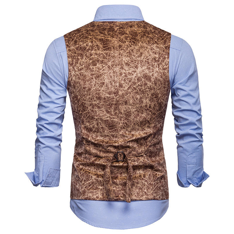 Mens Vest European Version of Leopard Print Lounge Suit Jacket Business Vest Waistcoat Men