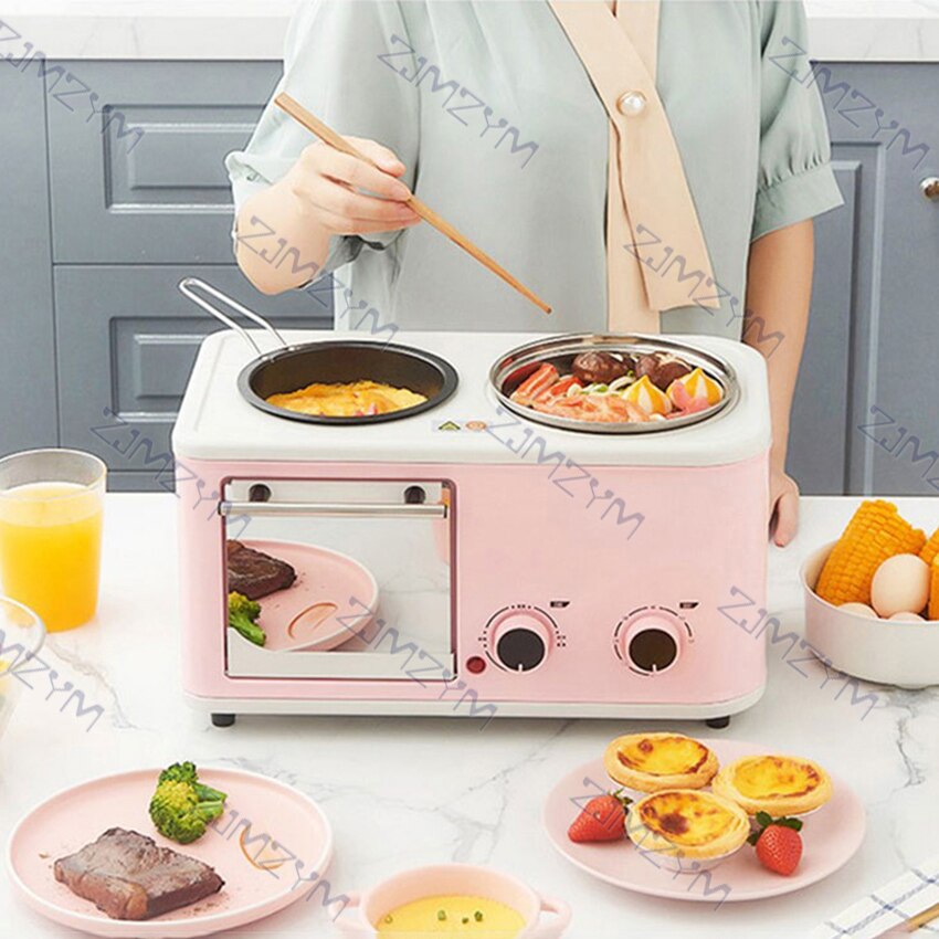 Elektrisk 3 in 1 morgenmadsmaskine 1200w multifunktionel ovn mini brød brødrister sandwich stegepande mad mad damper gryde kedel