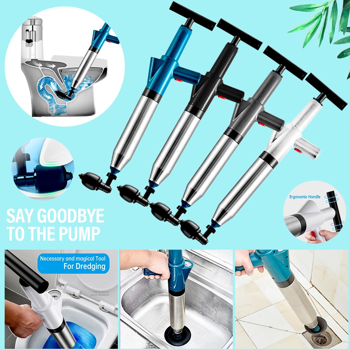 Pipe Plunger Drain Clog Remover High-Pressure Drain Dredge Removable Equipment for Home Toilet Bathroom Sink Floor Drainage