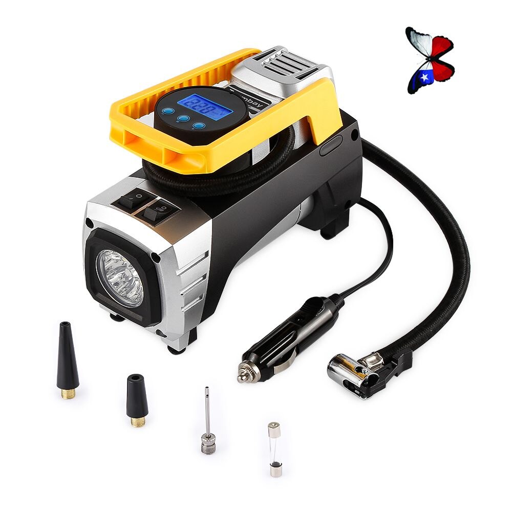 Portable 150 PSI Air Compressor Tire Inflator Car Tire Pump With Digital Pressure Gauge 12V DC Bright Emergency Flashlight