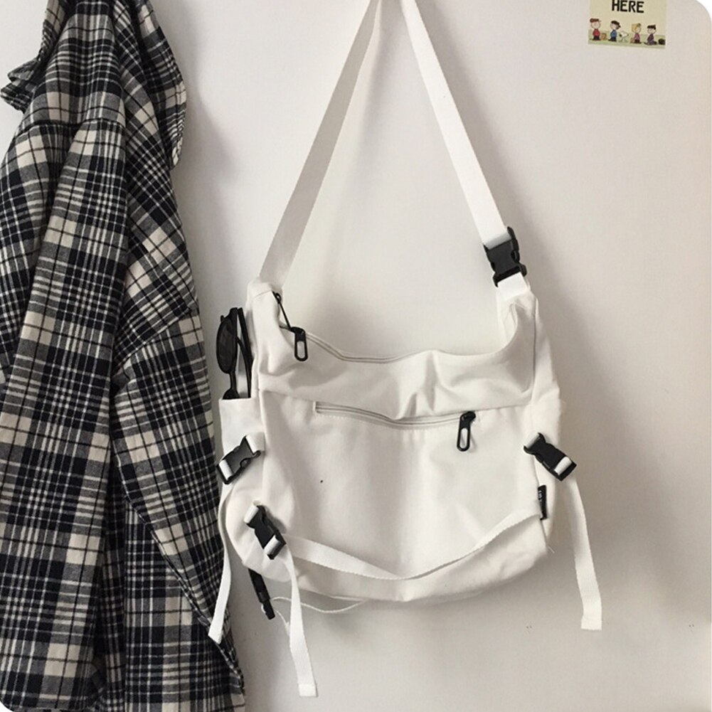 Ladies Pocket Canvas Tooling Bag Postman Bag Korean Bag Cell Phone Bags Simple Crossbody Bags Casual Flap Shoulder Bag: White no Pendant