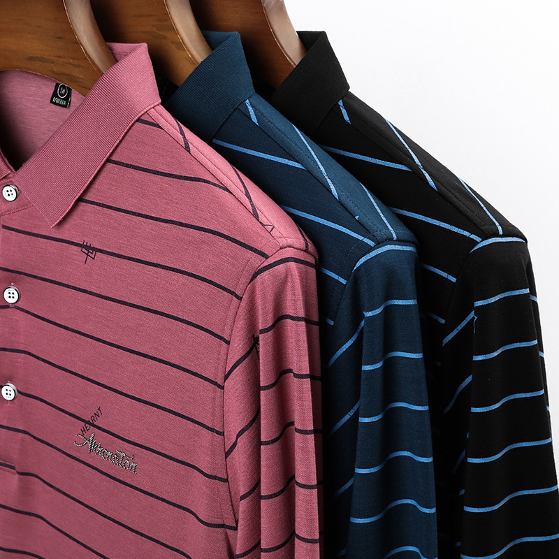 Efterår stribe tryk herre langærmet polo shirt business casual revers mærke polo shirt mandlig
