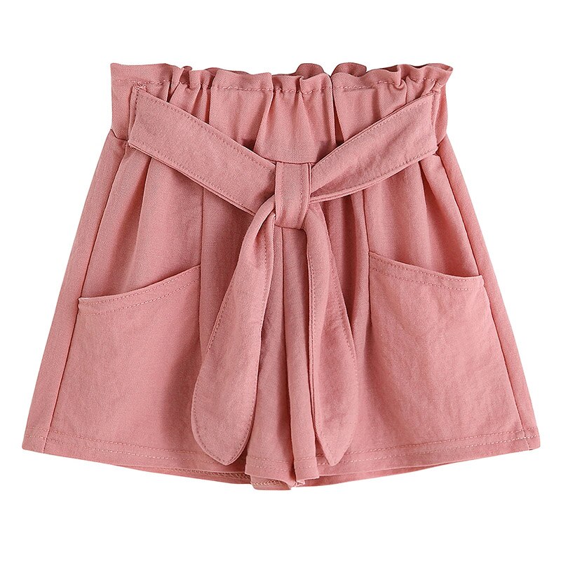 Meisjes Broek Effen Kleur Strik Taille Zakken Shorts Voor De Zomer: 90