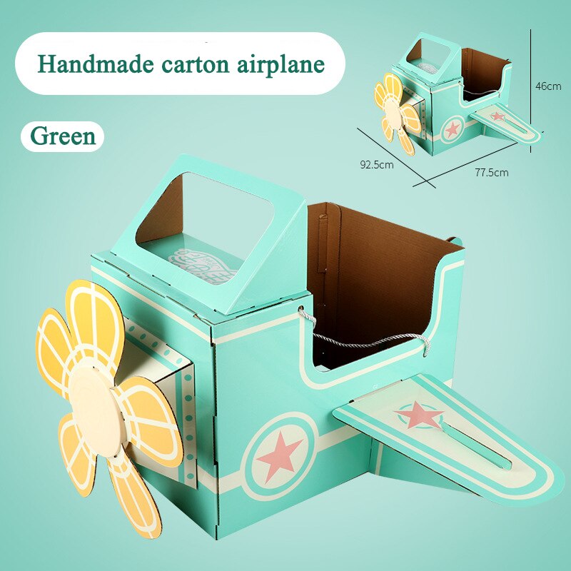 Ventilateur rotatif en carton pour enfants, coquille en papier portable, avion en carton, jouet fait à la main, boîte de maison en carton: green
