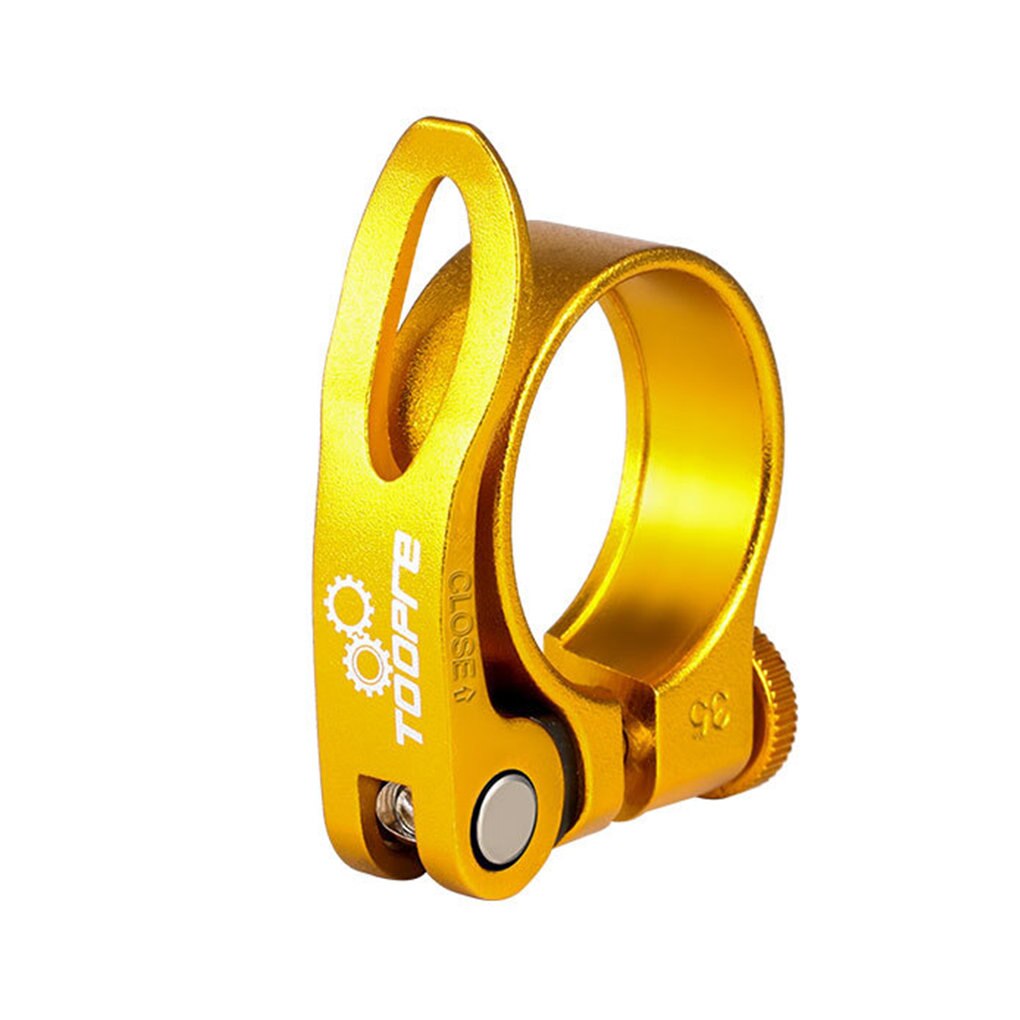 Bike Seat Post Clamp Aluminum Alloy Bicycle Quick Release Seatpost Tube Clip Universal Saddle Fixing Clamp Ring Bicycle Part: 34.9mm Golden