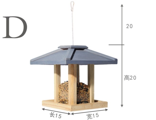 Voederhuisje van hout, hangend, vogelvoerbakje, regenbestendig, balkon, villa, huistype, vogelvoerdoos, tuindecoratie  mx10111141: D