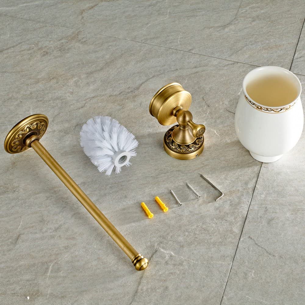 Hjemmet kobber toiletbørste og keramikglasholder med udsparing, minimal klassisk badesæt retro solid klassisk bronzeplating m