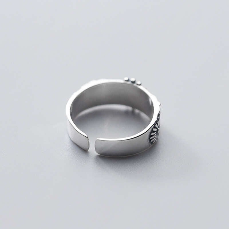 Inzatt real 925 sterling silber blumen-pflanzen-verstellbarer ring für damen party vintage feiner schmuck minimalistische accessoires