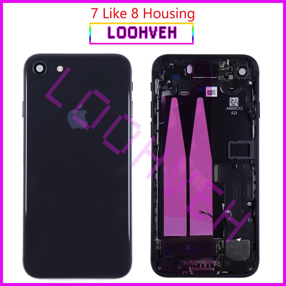 Capa traseira do chassi para iphone, capa para iphone 7, 7 plus, como 8 ou 8 plus, x capa + adesivo da bateria livre: 7 Like 8 black