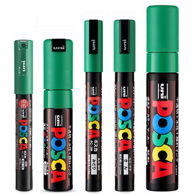 5 stk/sett uni posca tusj penn blande maling penn 5 størrelser stk -1m/3m/5m/8k/17k maleri pop plakat reklame penn skrivesaker: Grønn