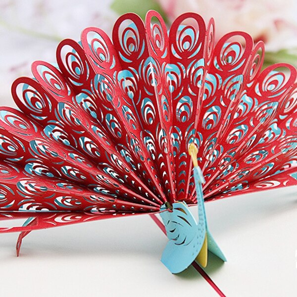 3D Peacock up Birthday Card for Wife Husband Kids Valentine Day Graduation Mother's Day Card Greeting Card (Red)