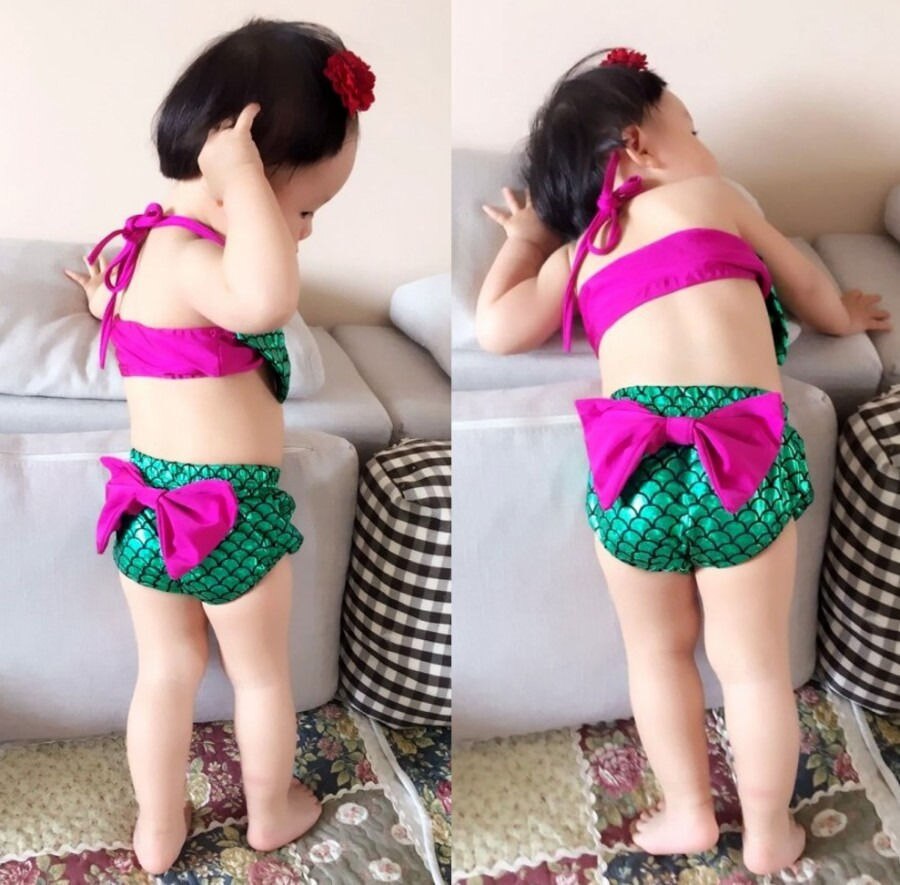 Newborn Baby Girls Mermaid Bowknot Bikini Set Swimwear Swimsuit Bathing Suit