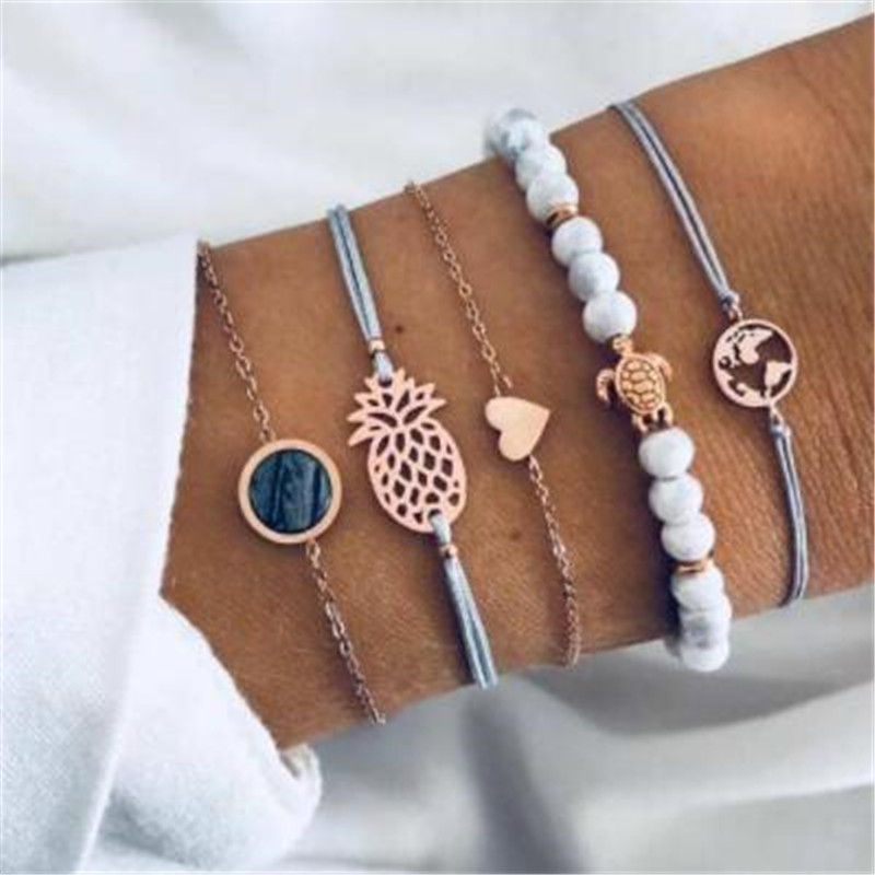 Bohemian Klassische Gold Natürliche Kristall Geometrische Multilayer Einstellbare Armreifen Armband Set Frauen Partei Schmuck 7 teile/satz: bn-11