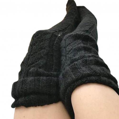 Varme støvler lange sokker benvarmere kvinder ensfarvet strikkede ekstra lange sokker over knæ lårstrømper benvarmere: Sort