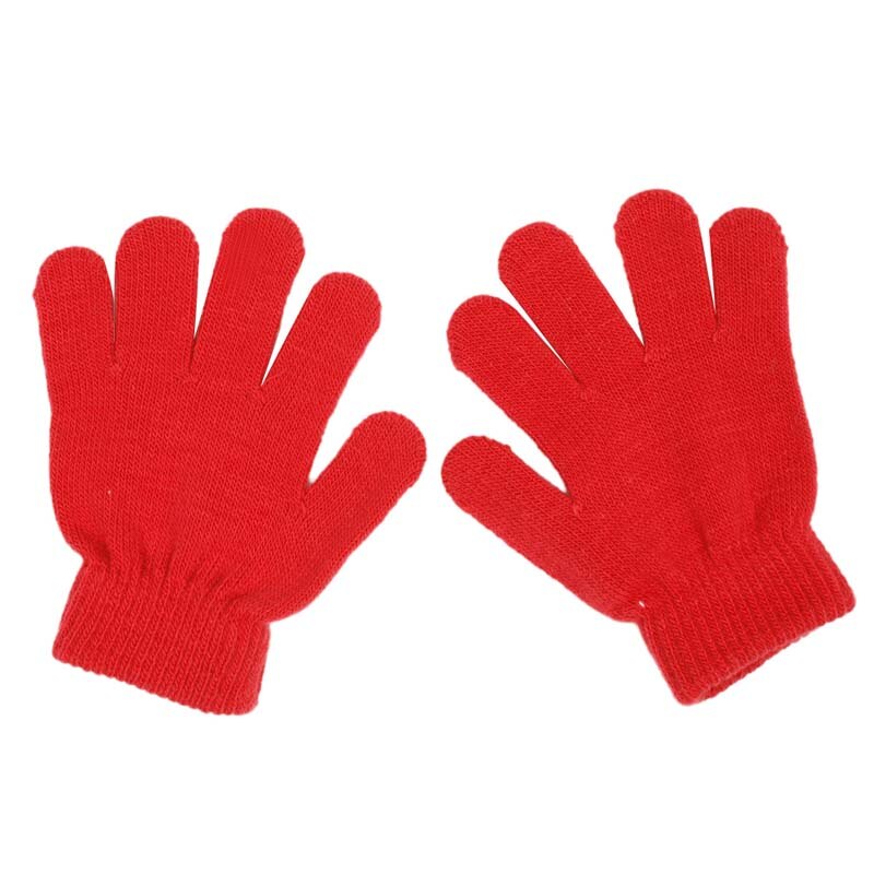 Vinter søde børn drenge piger handsker ensfarvet finger punkt strik stretch vanter: Rød