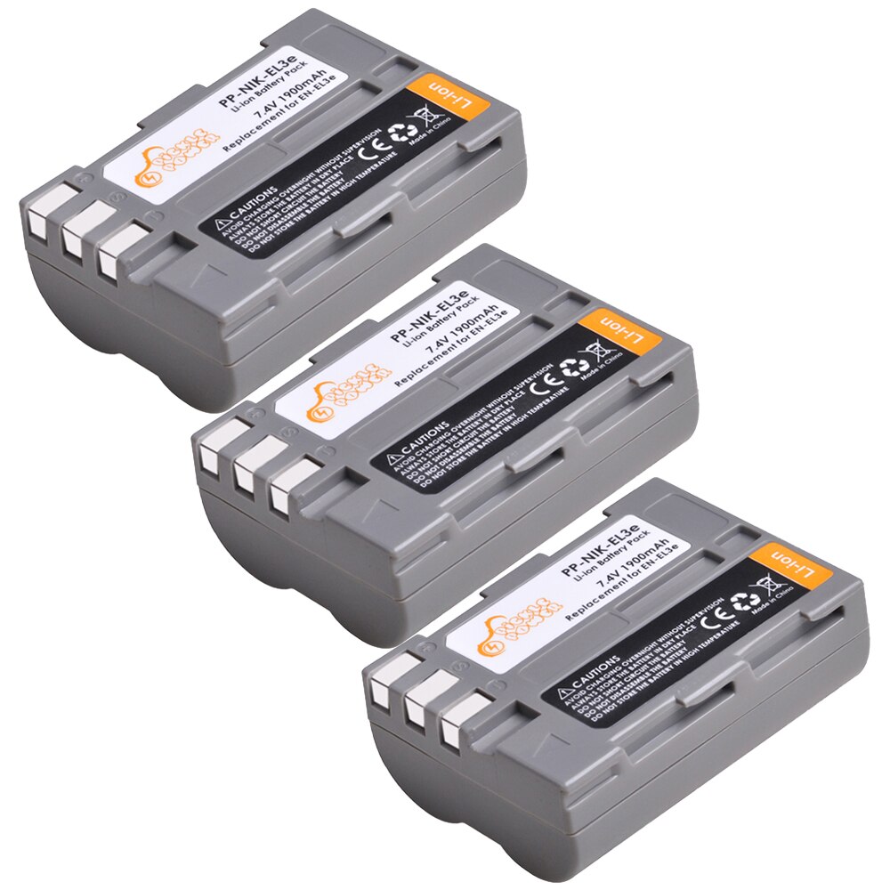 2 pc 1900 mah en -el3e sv  el3e kamerabatteri och led -laddare med typ c -port för nikon  d50 d70 d80 d90 d100 d200 d300 d300s d700.: 3 batterier