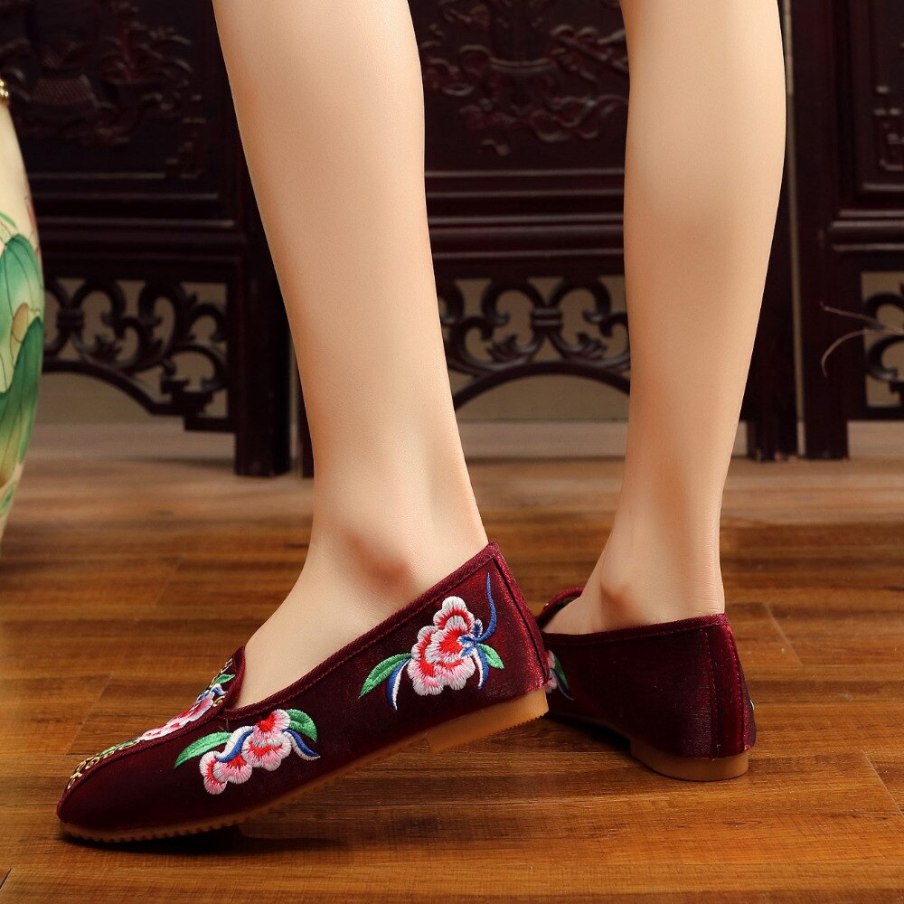 Veotalk-mocassins brodés en tissu coton pour femmes, chaussures plates, haut de gamme, Style chinois vieux pékin, collection sans lacet, collection décontracté