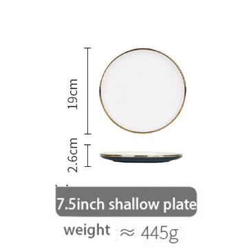Plate Gold Inlay Round Dinner Plate Dish Tray Food Gold Edges Plate tableware Dinner dish: 7.5inch plate