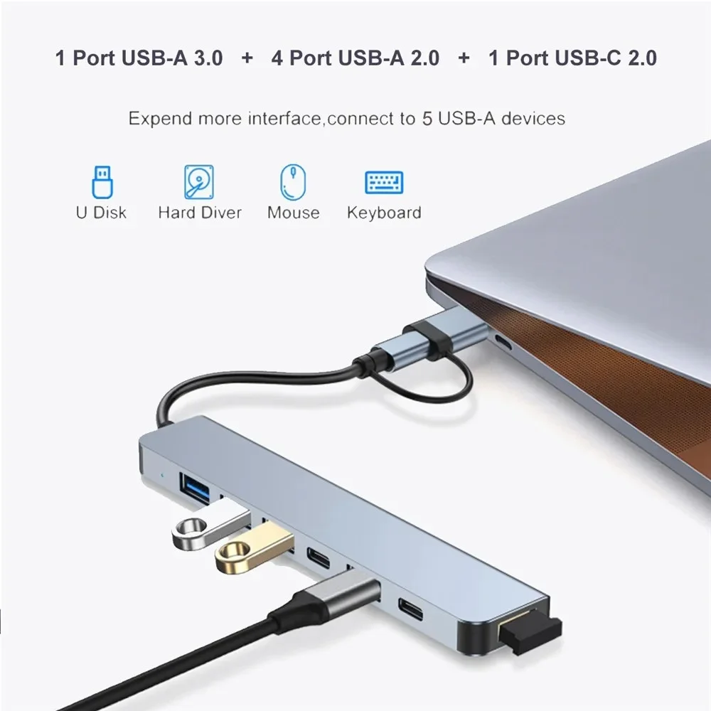 7 Häfen USB A C Hub Konzentrator 3.0 2.0 Typ Multi-Adapter Multi-Hub Dock Splitter Laptop PC Computer Erweiterung Zubehör