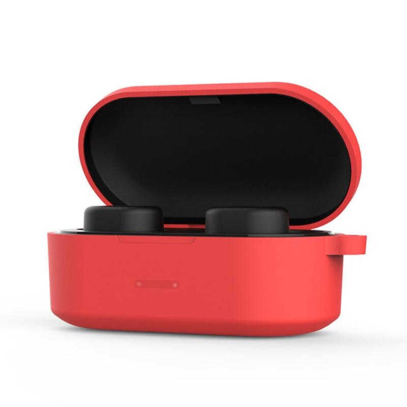 Caso do fone de ouvido de bluetooth apropriado para qcy t1s/qs2 conjunto de fone de ouvido de bluetooth capa protetora de silicone com gancho: red