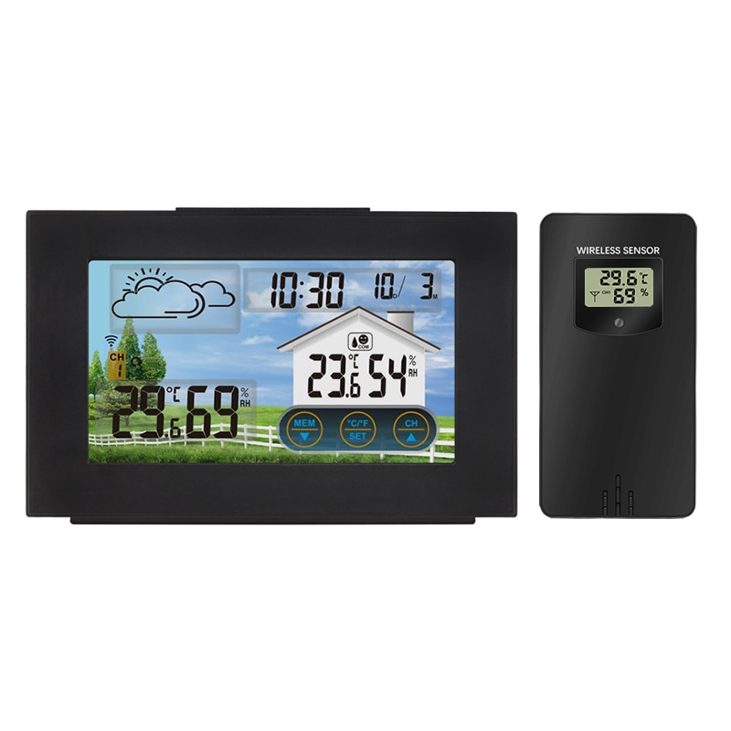Touch Screen Wireless Weather Station Outdoor Sensor Digital Thermometer Hygrometer Weather Forecast Alarm Clock Barometer