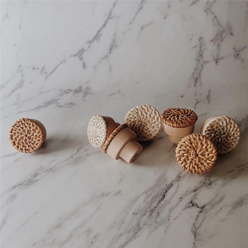 ABKW-Boho Rattan-Kommodenknöpfe, runde Schubladenknöpfe aus Holz, handgefertigt, Korbgeflecht, gewebt und Schrauben für Boho-Möbelknöpfe, 24 Stück