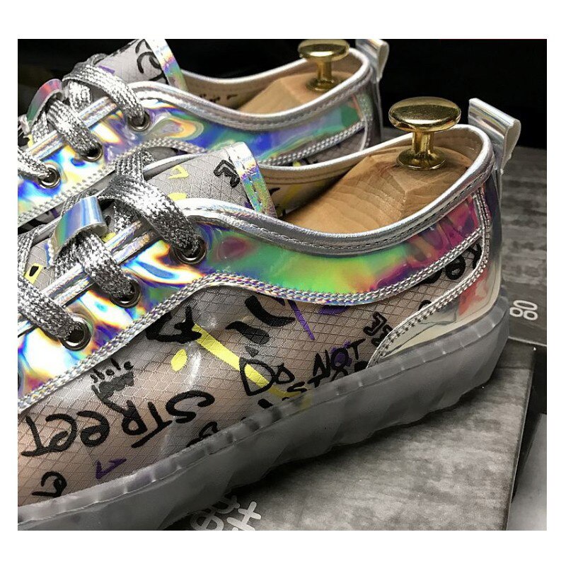 Menn svarte fritidssko graffiti gjennomsiktig såle herre fritidssko hip hop trenere rullebane zapatos prom loafers sko