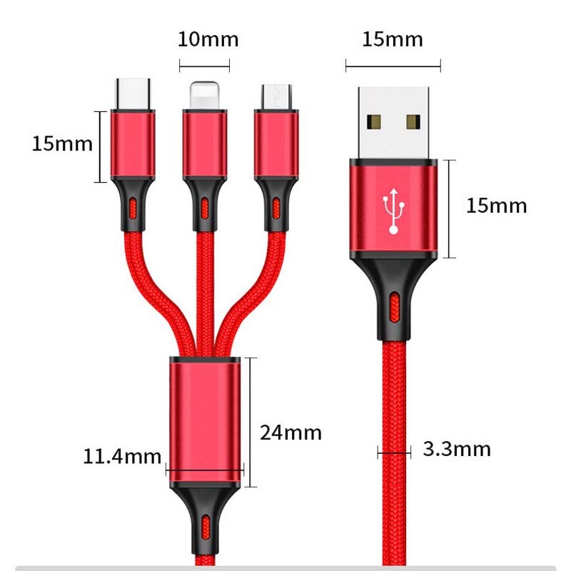 3 in 1 oplaadkabel met USB C USB Type c Micro bliksem