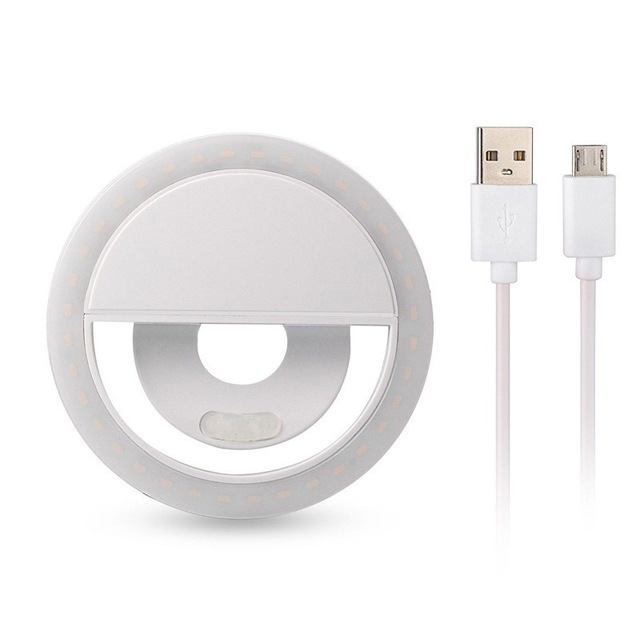 Usb Oplaadbare Led Selfie Ring Licht Mobiele Telefoon Lens Led Ring Licht Draagbare Mobiele Telefoon Lichtgevende Ring Clip Video Live Lamp: Goud