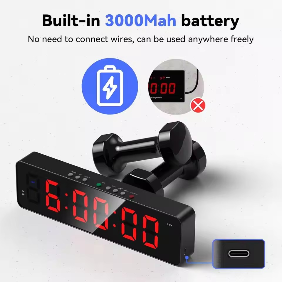Remote Gym Timer 2 inch Ultra-Clear Interval Time Timers with LED Countdown/Up Wall Clock Battery Power Fitness Timer Stopwatch