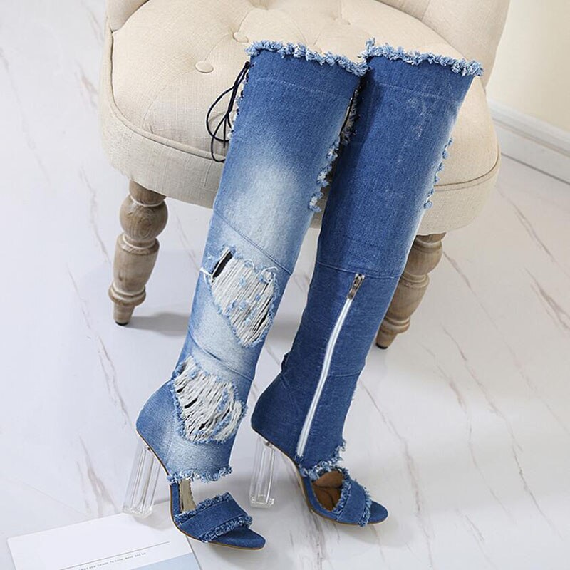 Europæisk og amerikansk krystal chunky og peep-toe sandaler moderigtigt bagbindebælte cowboy klud højde hæl kvindelig co