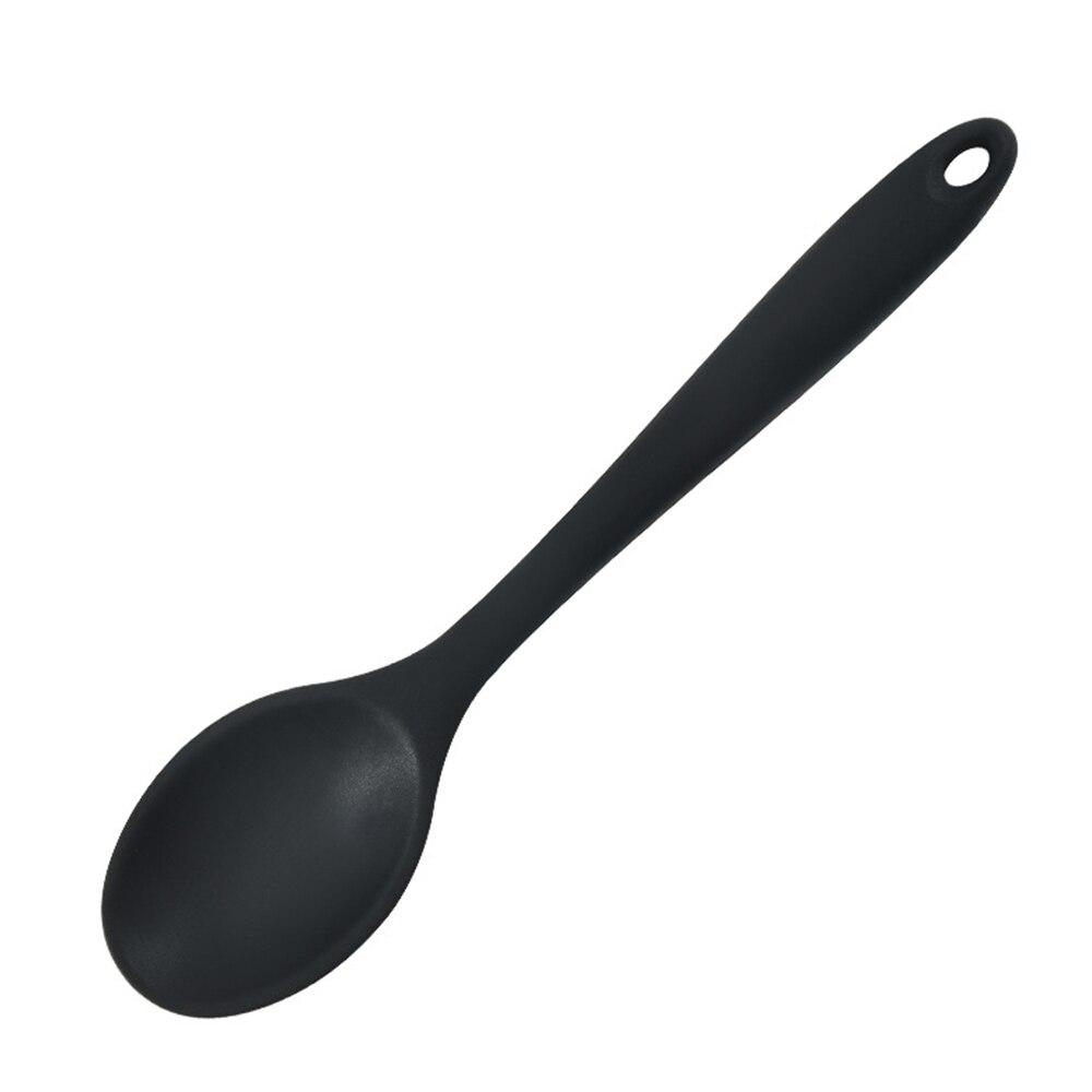 Silicone de grau alimentício longo-manuseado colher de sopa utensílios de mesa colher de cor sólida cozinha colher de silicone talheres acessórios: Black