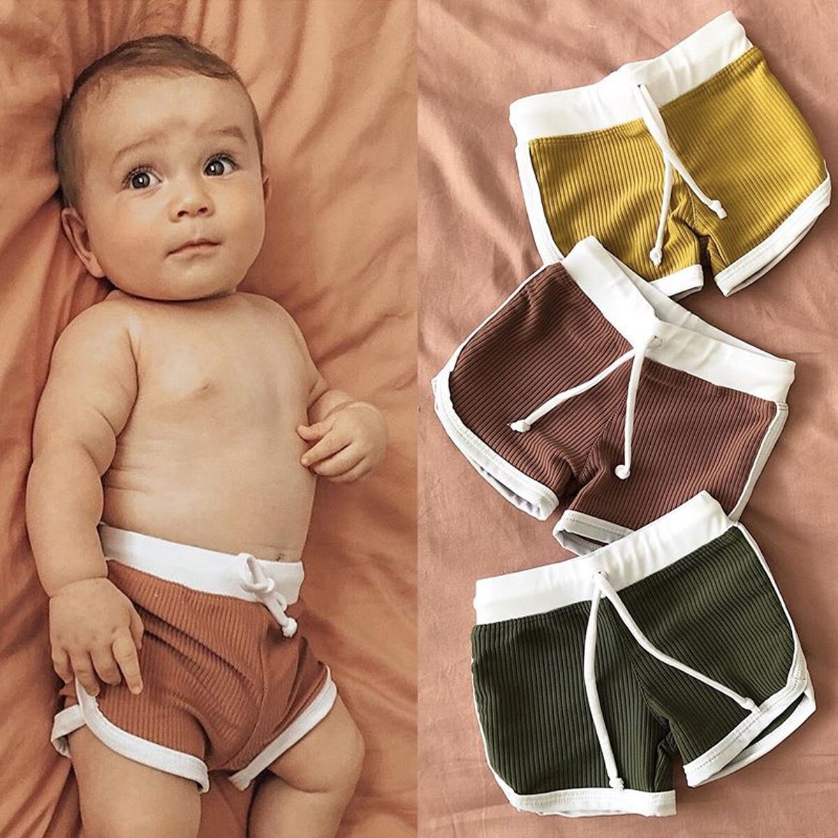 Baby sommer tøj toddler baby dreng strikkede pits afslappet ren shorts tøj soldragt solid ribbet strand tøj 1-4t