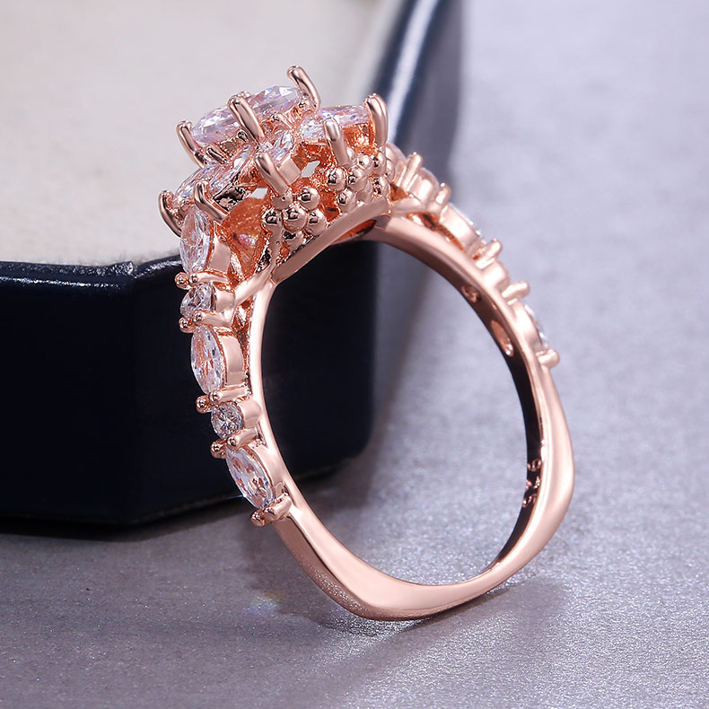 Huitan romântico planta agitando neve flor anéis de noivado rosa ouro farouche sonho proposta anéis atacado feminino gadget anel